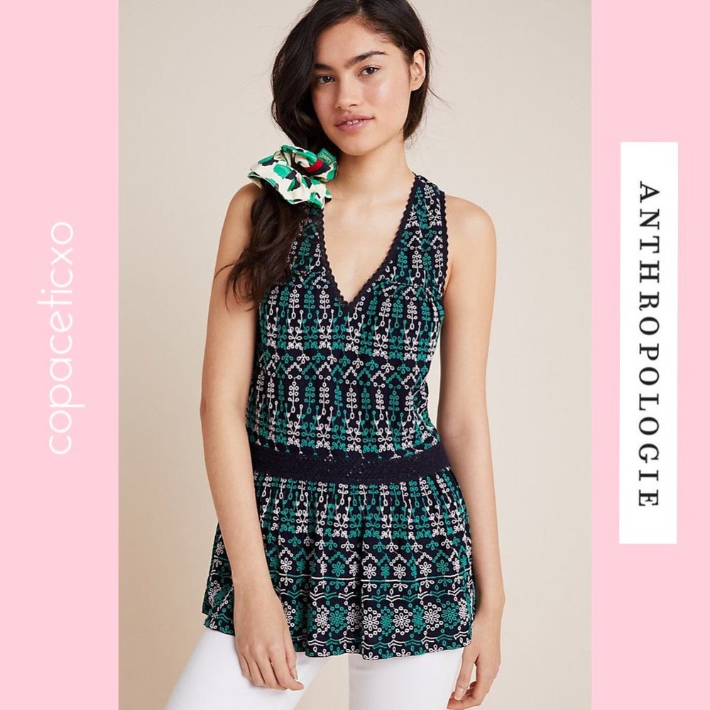 NWT Anthropologie Cammie Embroidered Peplum Top